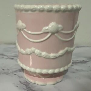 Pink and White birthday cake brush holder